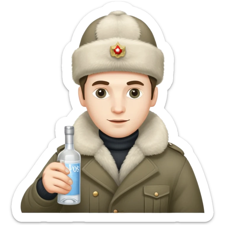 Nikolai Belinski from Call of Duty Zombies with ushanka hat and vodka bottle sticker