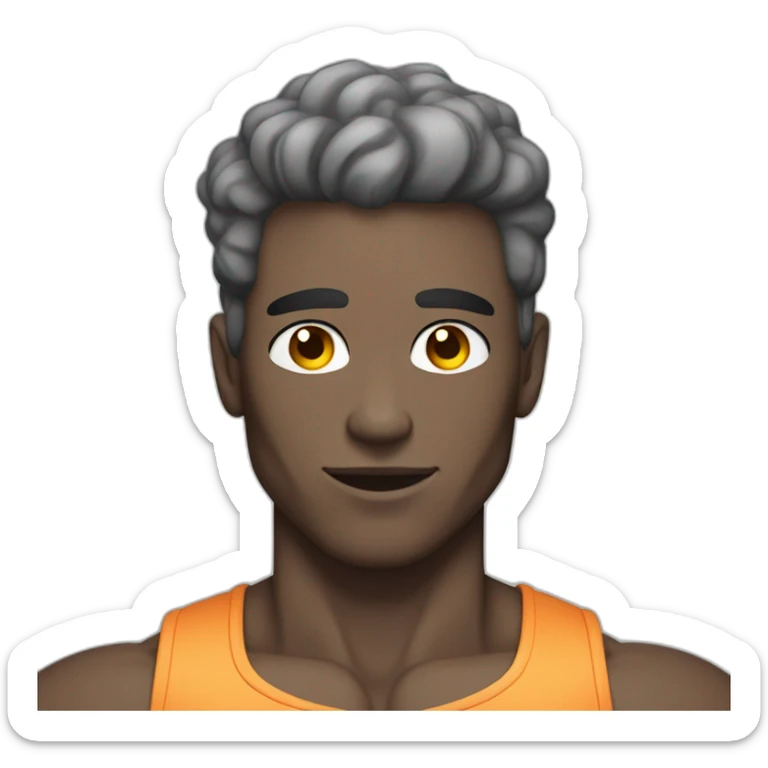 Buff skinny man with gray skin posing for Instagram fitness model with white skin sticker