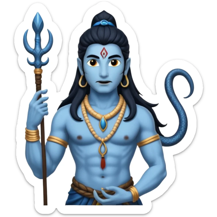 Mahadev real god  shiv not like cartoon  blue body and trishul and and had damru and nack around sanke  sticker