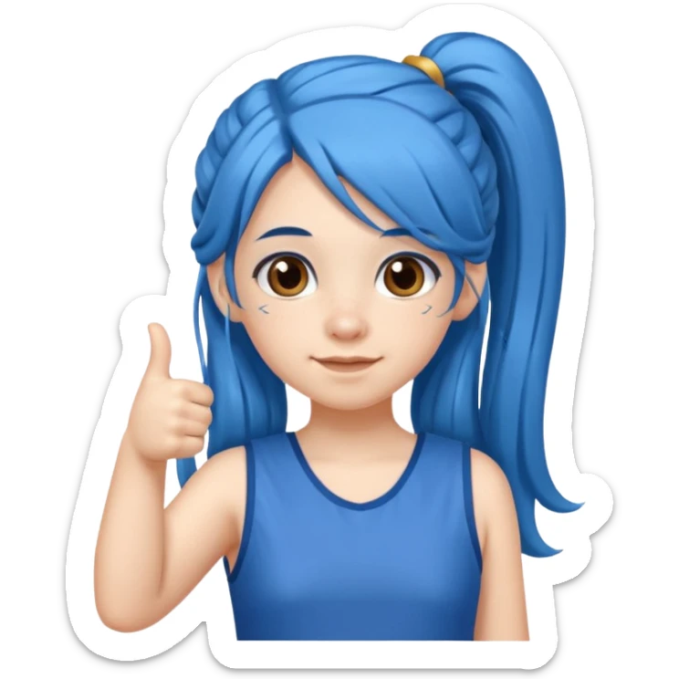 long blue hair girl in pig tails with brown eyes giving thumbs up sticker