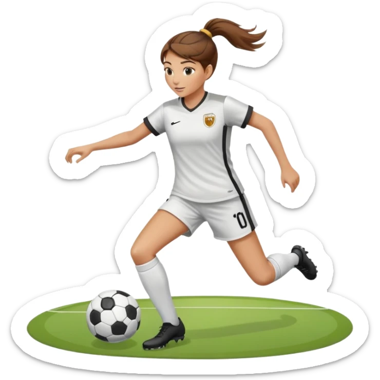 Girl scoring soccer goal brown hair and ponytail  sticker
