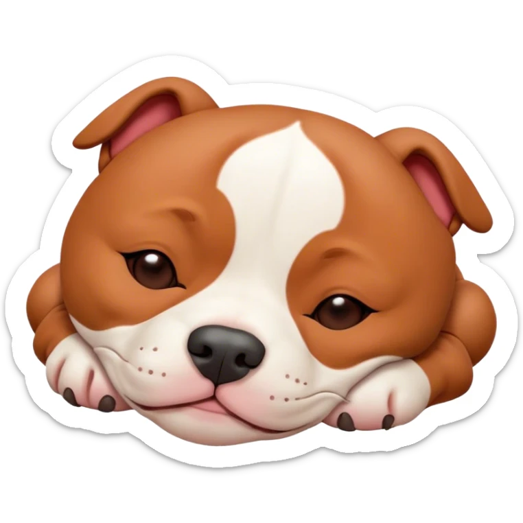 Meme-Worthy Cute Sleeping Red/Fawn Staffordshire Bull Terrier Portrait Emoji, Head resting peacefully with a contented smile, showcasing a delightfully compact build and a luxuriously soft red/fawn Fur with subtle white highlights, eyes shut in a serene nap, Simplified yet hilariously adorable features, highly detailed, glowing with a soft, drowsy light, high shine, relaxed and utterly lovable, stylized with an air of playful laziness, bright and heartwarming, soft glowing outline, capturing the essence of a comically sleepy guardian, so meme-worthy it feels like it could instantly become the next viral sensation of adorable slumber! sticker