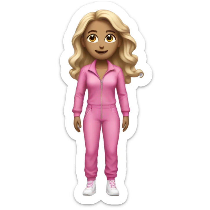 Woman dark matt blonde hair  pink  full body jumpsuit flying sticker