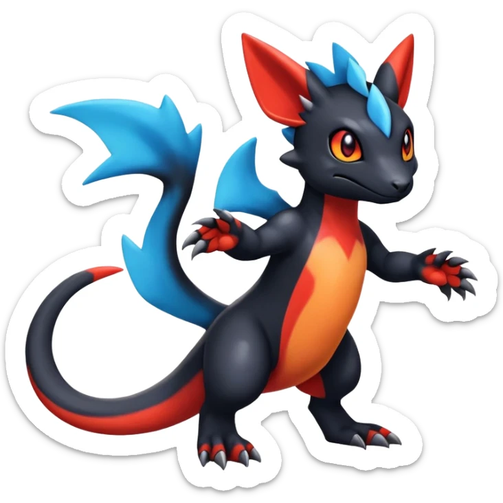 Cute Shiny Guilmon-Quilava-Salandit-Umbreon-Fakémon-hybrid-creature (full body)  sticker