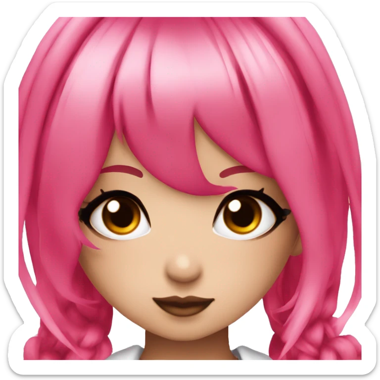 hime gyaru girl, hot pink and red split-dyed hair, dark makeup sticker
