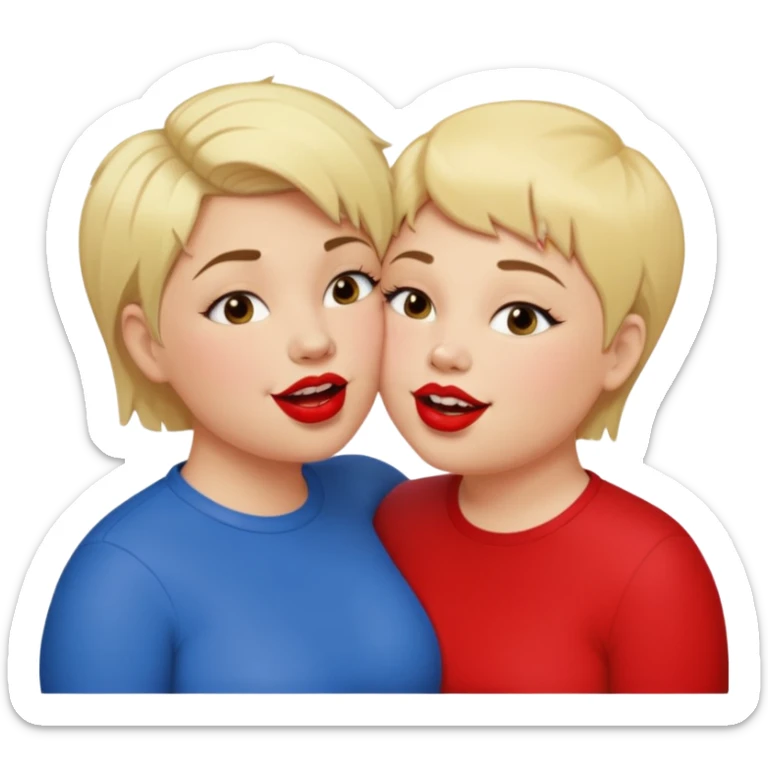Chubby lesbian with medium brunette hair kissing tall butch lesbian with huge teeth and blonde short hair sticker