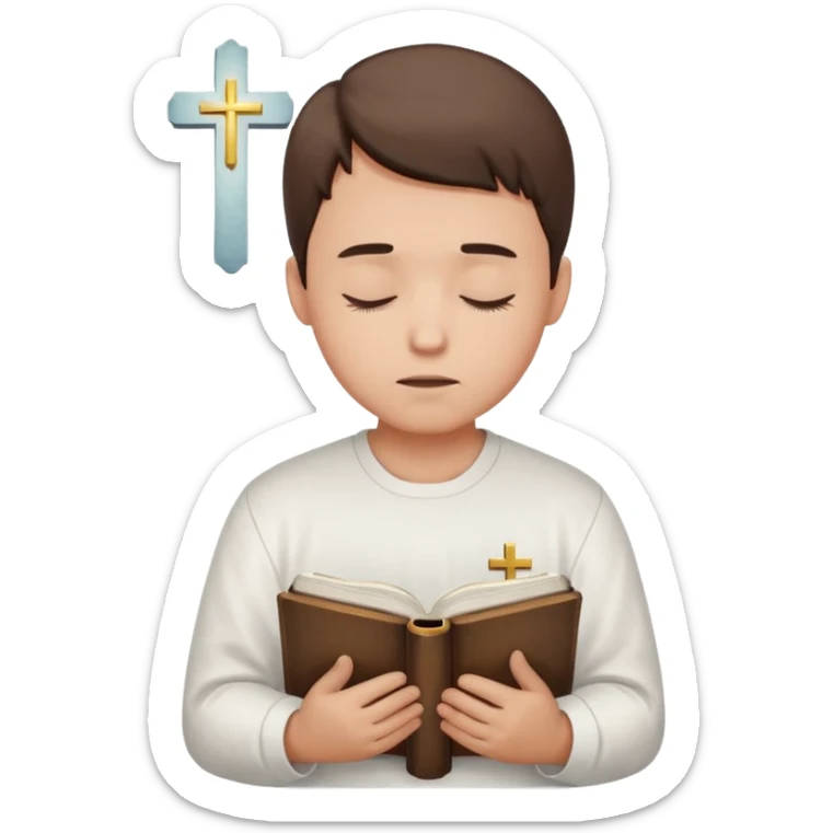 Guy who reads Bible with cross on it and with his eyes closed in prayer and without anything in the background  sticker