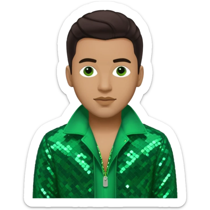 Sam Watters, Male R&B Singer (b. 1970) from Color Me Badd with long dark brown hair, green sequin outfit, light skin  sticker