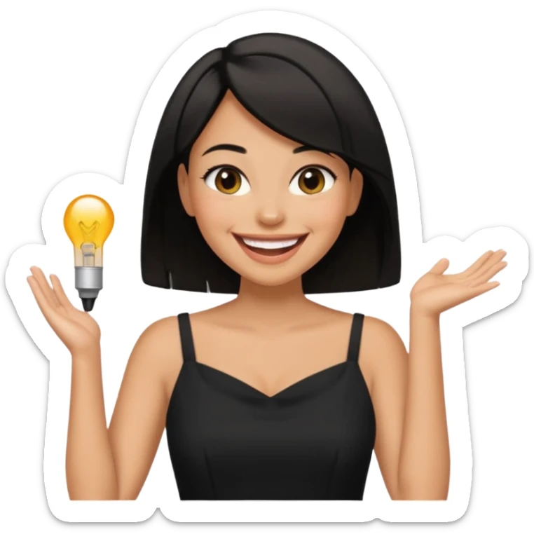 black short shoulder length hair tanned woman, black dress doing girly things sticker