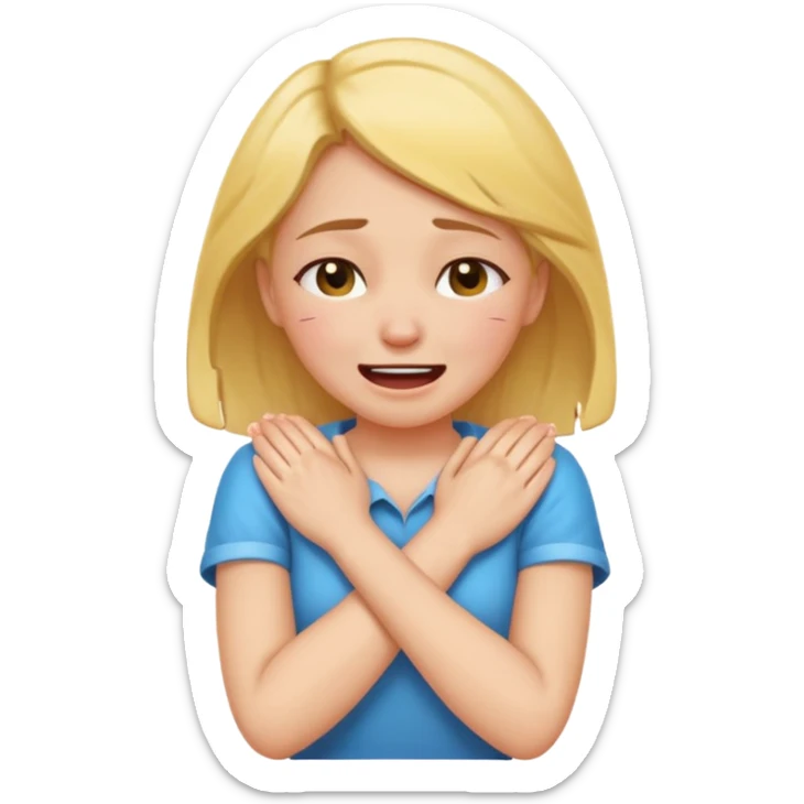 arms crossed holding neck crying laughing girl sticker