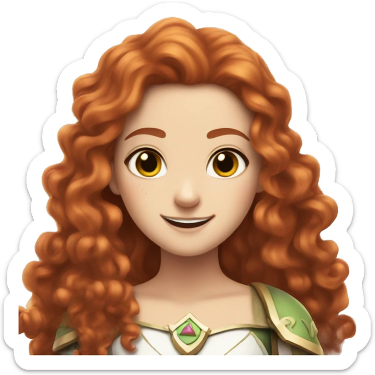 a white girl with long red curly hair and freckles, cosplaying Princess Zelda posing and smiling sticker