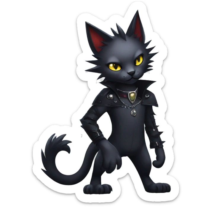 cool edgy fantasy dark-shadow-themed animal vampiric cat hybrid Fakemon  with a spiky collar full body sticker