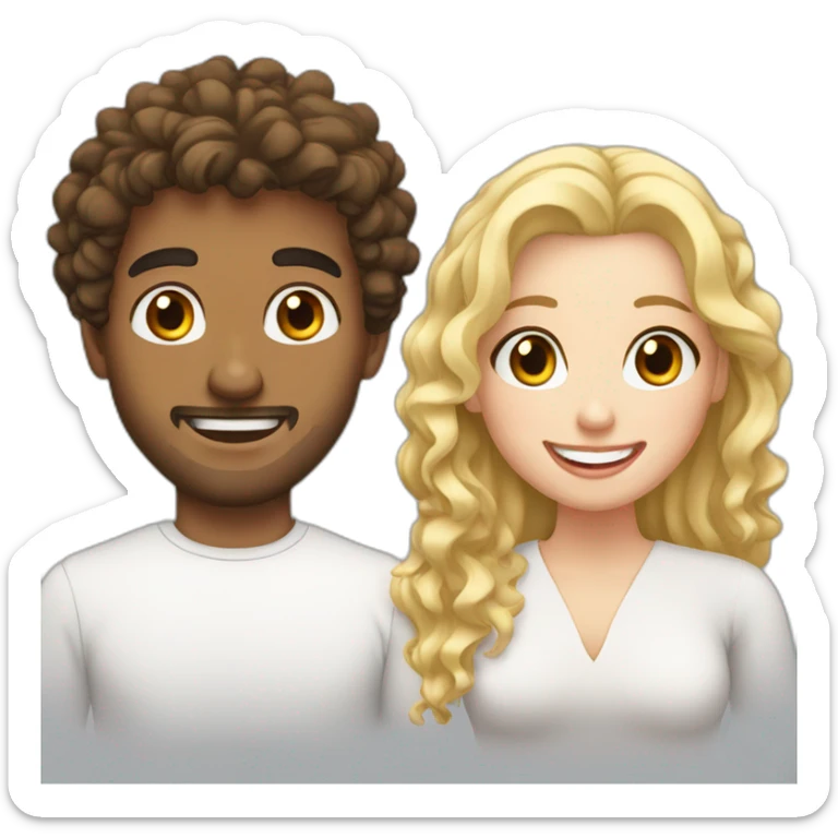 Couple, Arab guy curly hair with a white girl blonde with teeth braces sticker
