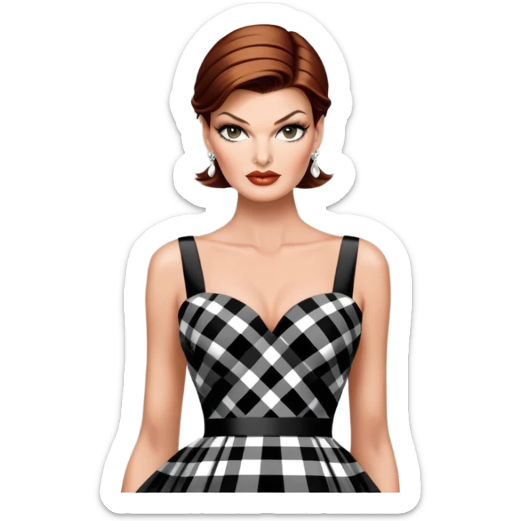 Linda Evangelista in black and white tartan evening dress sticker