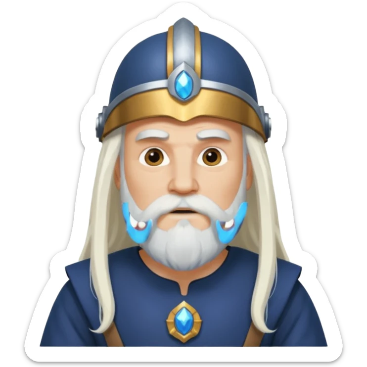 Odin, God of Wisdom from Gods and Goddesses with long white hair and beard, dark blue outfit sticker