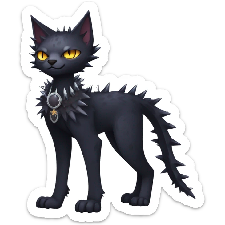cool edgy fantasy dark-shadow-themed animal vampiric cat hybrid Fakemon  with a spiky collar full body sticker