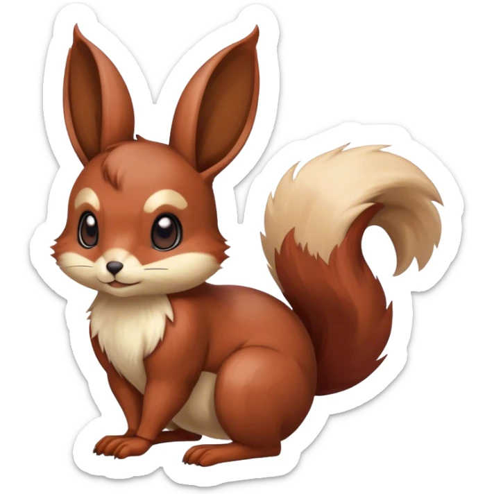 Cute cool animal hybrid Fakemon full body, dark-red-brown, beige, squirrel-eevee-bunny sticker