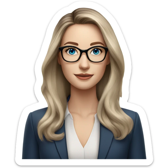 Shoulder length Balayage pale beautiful corporate woman with glasses and blue eyes sticker