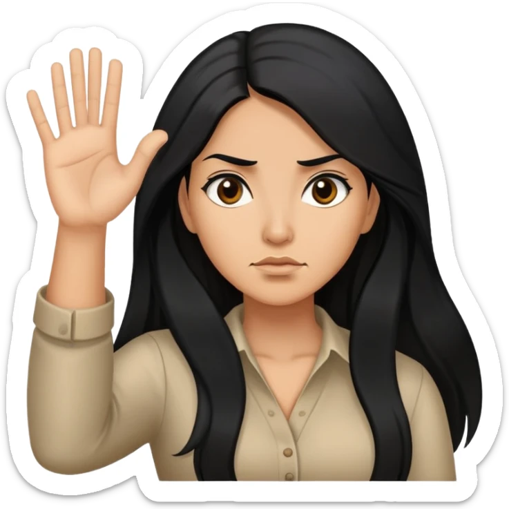 Hispanic woman with long hair, determined, one hand out motioning to stop sticker