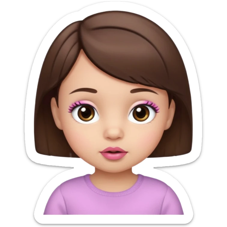 emoji de bebé de un año con pelo corto marrón, ojos marrones grandes con pestañas, cejas marrones y labios rosas sticker