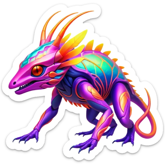 Tropical futuristic lush warm-colored neon Fionbri-Vernid-creature sticker