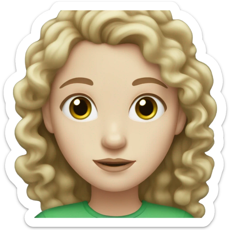 Woman with pale skin and long curly brown hair and green eyes sticker