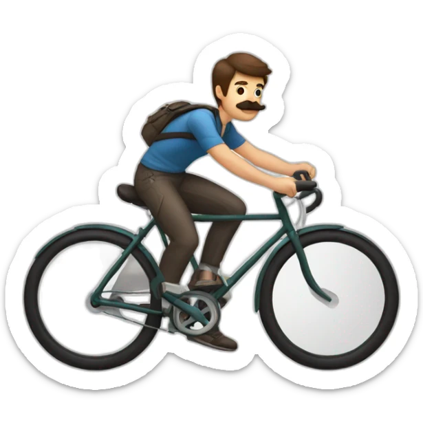 young Man with moustache on a bike,brown hair and brown moustache sticker