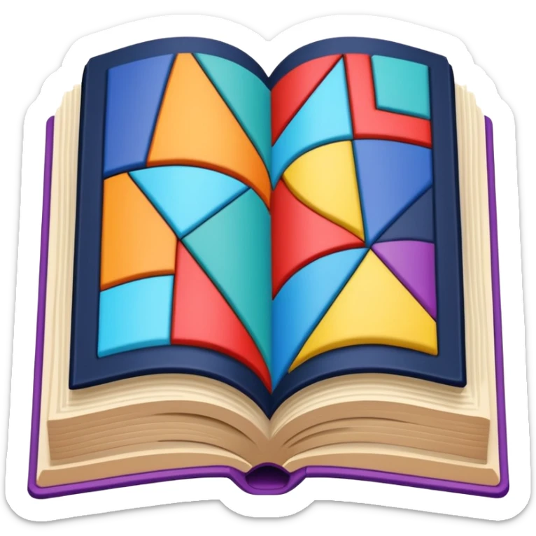 an open book with a dark cover. on the pages of the book, there are examples of tiles in bright colors sticker