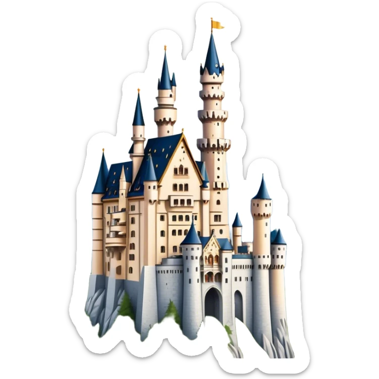 Cinematic Realistic Neuschwanstein Castle Landmark Emoji, depicted as the fairy‚Äêtale castle set against a mountainous backdrop rendered with dramatic lighting and intricate textures. sticker