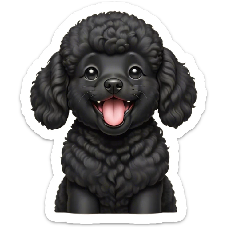 Cinematic Cute Yawning Black Poodle Portrait Emoji, Head tilted slightly with a dramatic, wide-open yawn, displaying a soft, curly jet-black Fur with a refined texture, floppy ears slightly drooping, round dark eyes barely open in drowsy contentment, Simplified yet irresistibly adorable features, highly detailed, glowing with a soft, cozy glow, high shine, relaxed yet expressive, stylized with a touch of whimsy, bright and endearing, soft glowing outline, capturing the essence of a sleepy yet affectionate companion, so drowsy it feels like it could stretch right out of the screen and curl up for a nap! sticker