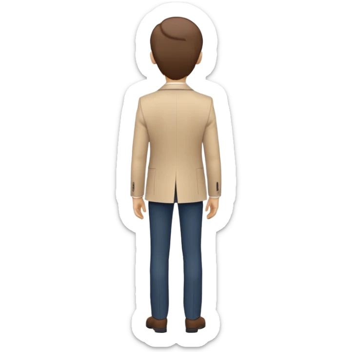 minimal emoji of a person in a blazer, seen from the back, standing with good posture, arms by sides, clean lines, simple colors, white background sticker