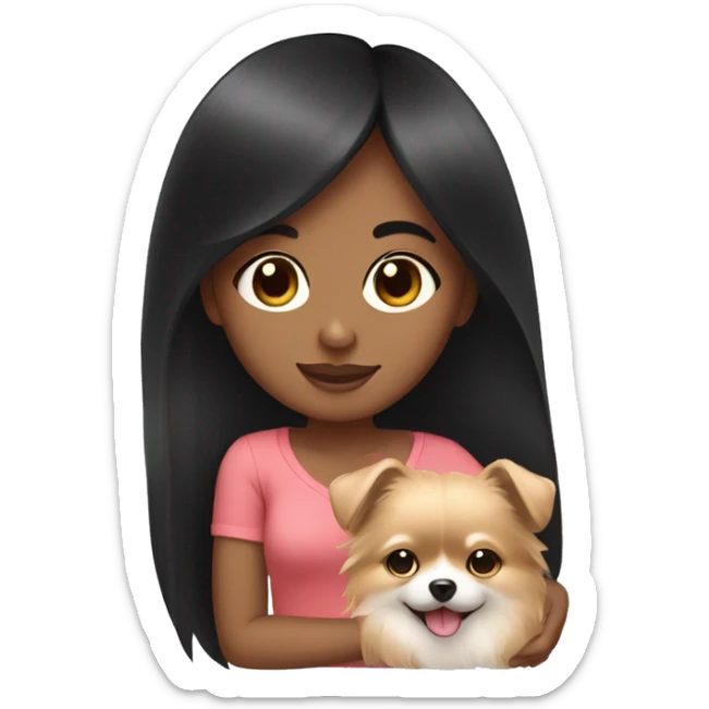 Black hair and medium skin girl holding a pomeranian sticker