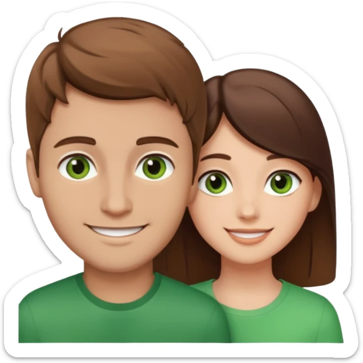 A boyfriend with light brown hair and green eyes next to his girlfriend with dark brown hair and brown eyes sticker