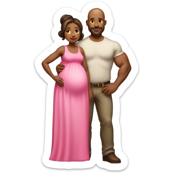 buff husband and pregnant wife with pink dress full body sticker