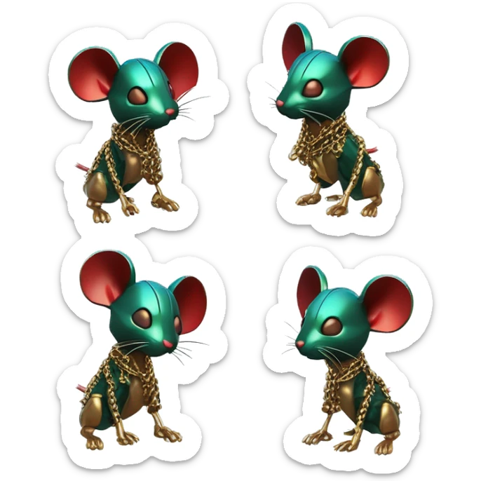 Black red gold green cyan rusty grunge effect scratched patina rat mouse puppy scorpion tail stinger gangsta gangster hip hop gold chain mechanical pixel 3d render low poly sticker