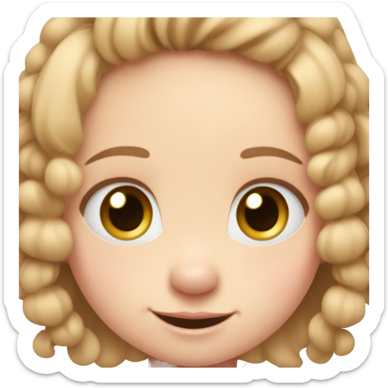 A toddler girl with 2 tiny pig tails on top of her hair with tiny bows, fair skin, blue eyes, light brown hair, smiling, wearing a pastel shirt sticker