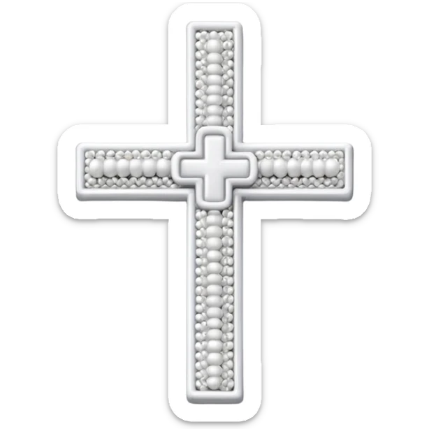 Elegant emoji icon of a white cross made of white beads, glossy surface, subtle shadows, pure white palette, centered sticker