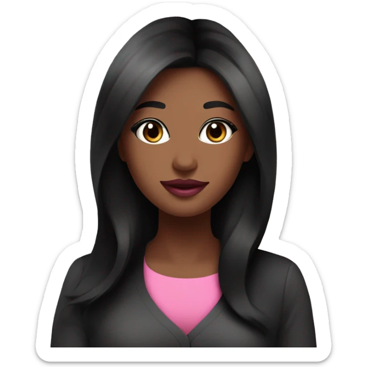 Pretty esthetician with long black hair and pink top pretty eyes and pink lipstick sticker