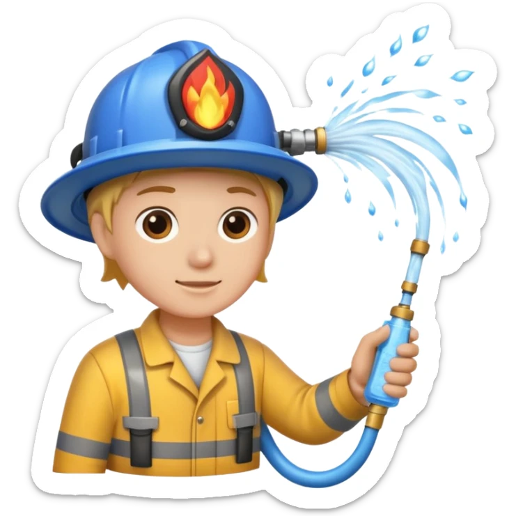 A hand holding a water hose and extinguishing the fire, no man sticker