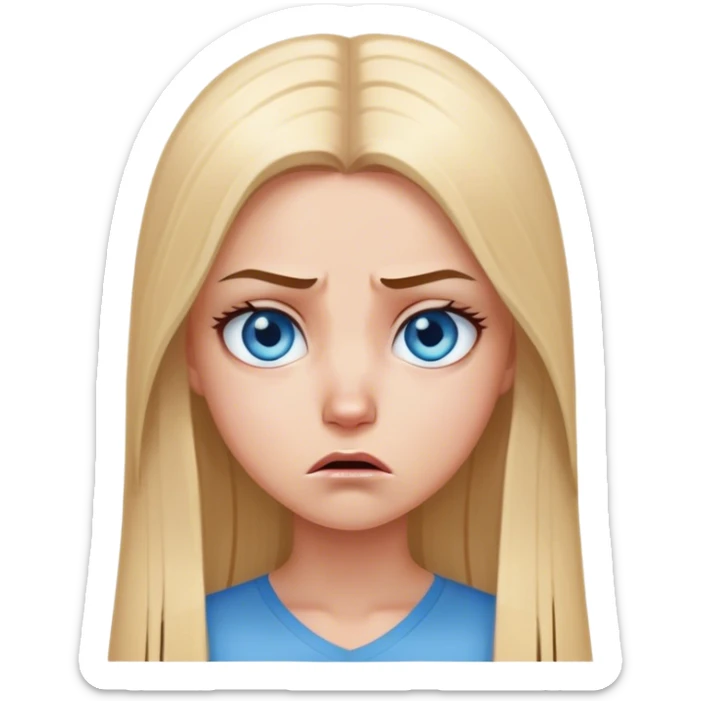 beautiful white girl with long straight blonde hair blue eyes sad angry upset hurt mad sticker