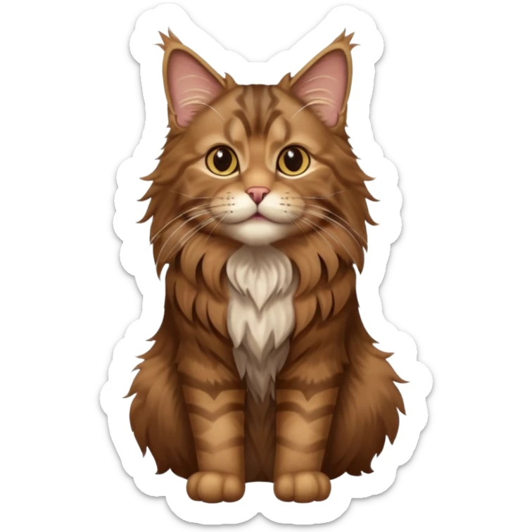A high-resolution photo-realistic digital illustration of a brown maine coon cat, chest upward sticker