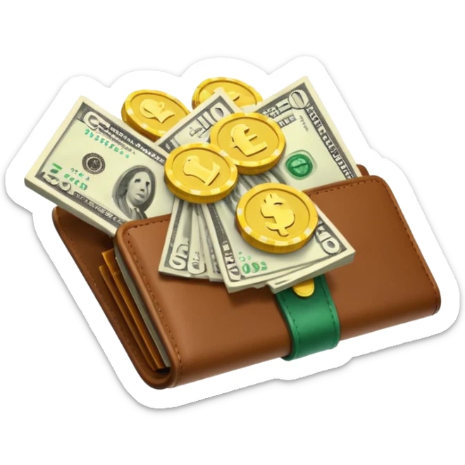 Aviator money emoji, wallet full of cash, casino vibe, premium 3D emoji style, clean, no background
 sticker