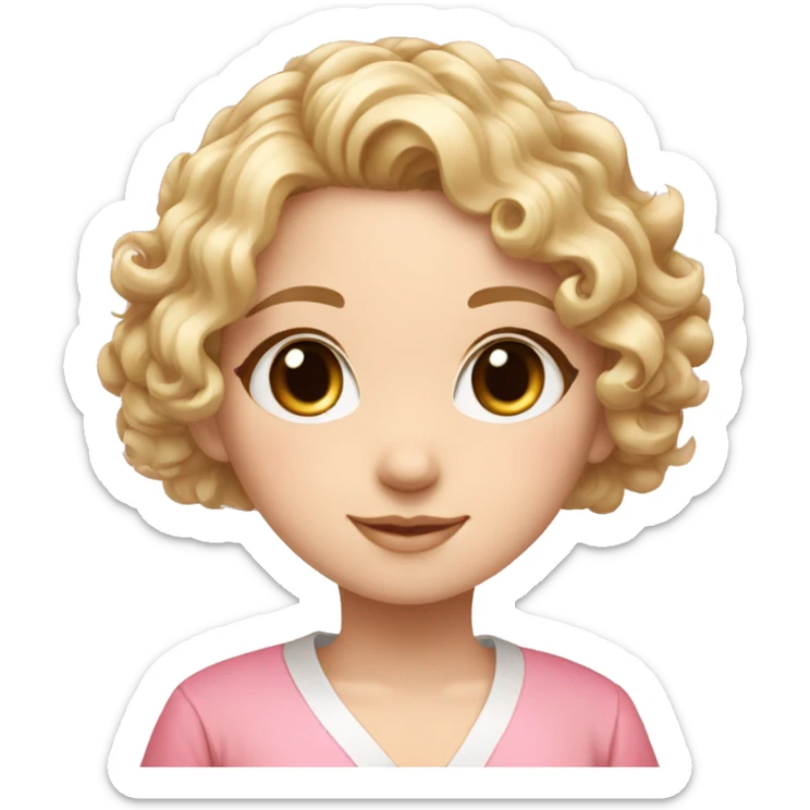 Blond curly hair girl, grey eyes, pink japan clothes, magnolia sticker