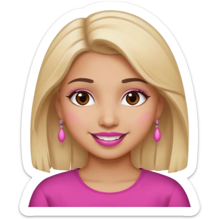 Sweet Indian girl blond hair brown eyes brown/pink lipstick pink blush sticker