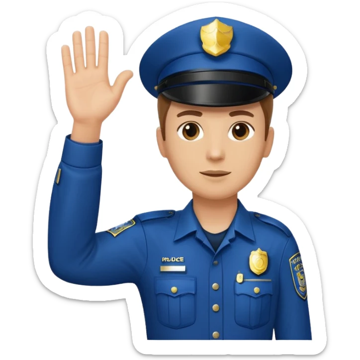 a white police man with one hand up telling the traffic to stop, hand a bit low sticker