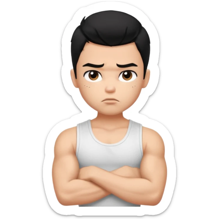 a pretty bratz boy with black hair and white sleeveless tank, biceps looking sad sticker