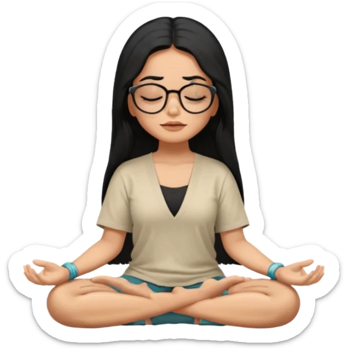 A Mexican woman, tan skin,  with long black hair and big square glasses meditating  sticker