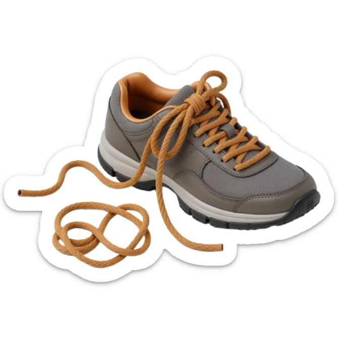 a messy knot of shoelaces, skeuomorphism style sticker
