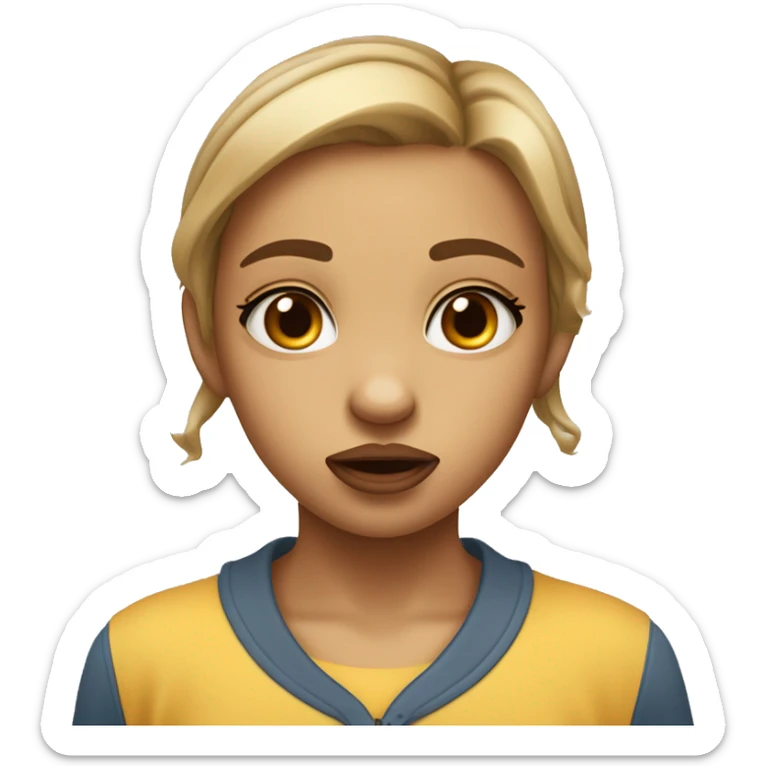 Girl with a pouty lip, wide puppy eyes, and slightly tilted head, expressing a playful yet genuine ‘please’ or begging expression.” sticker