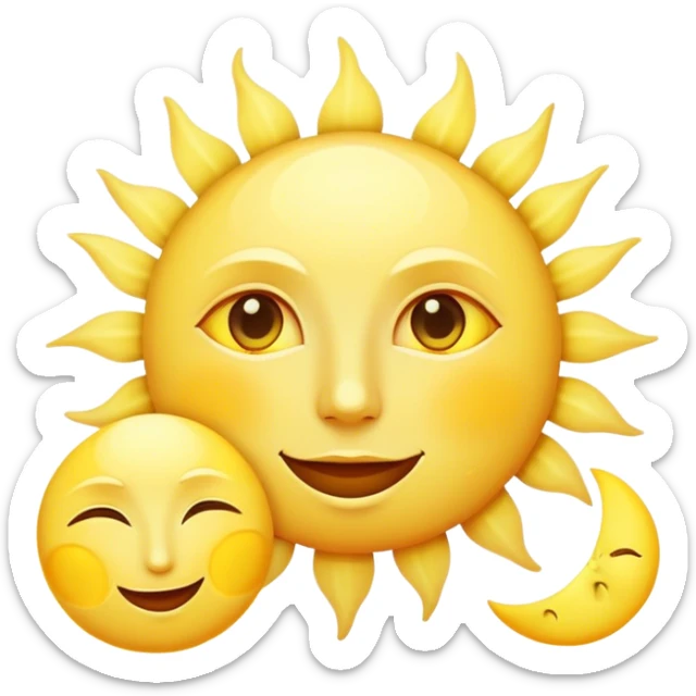 a really bright sun and a moon who shines because of it. the sun is bigger and the moon bright too sticker